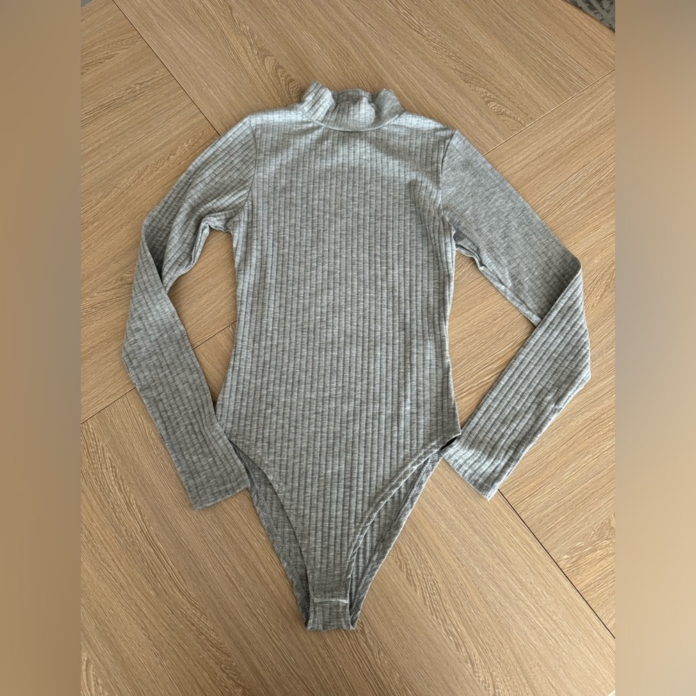 ASOS Gray Ribbed Turtleneck Bodysuit